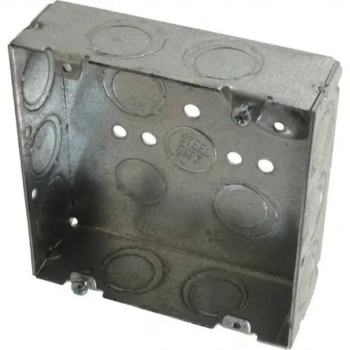 Electrical Outlet Box: Steel, Square, 4-11/16" OAH, 4-11/16" OAW, 1-1/2" OAD, 2 Gangs Electrical Outlet Box: Steel, Square, 4-11/16" OAH, 4-11/16" OAW, 1-1/2" OAD, 2 Gangs