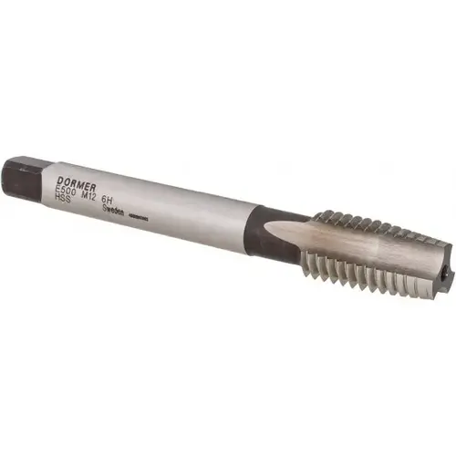 Straight Flute Tap: M12x1.75 Metric Coarse, 3 Flute, Taper Chamfer, 6H Class of Fit, HSS, Bright/Uncoated Finish