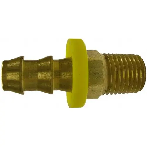 Barbed Push-On Hose Male Connector: 1/8" NPTF, Brass, 3/8" Barb Barbed Push-On Hose Male Connector: 1/8" NPTF, Brass, 3/8" Barb