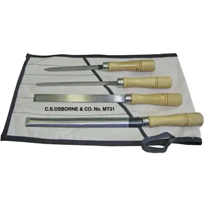 C S Osborne Co MT-31 Machinists' Scraper Sets, 8" Three Square;8" Flat;10" Half Round;6" Three Square