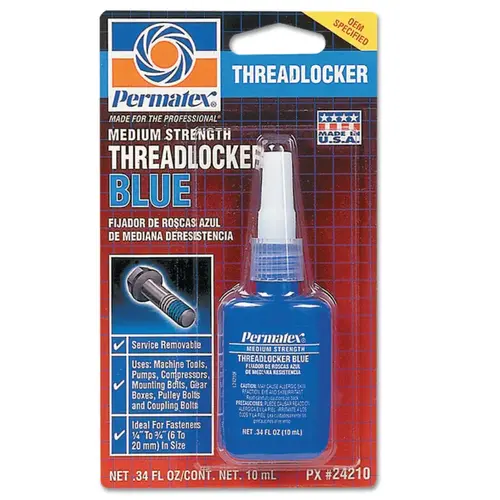 Medium Strength Blue Threadlocker, 10 mL, 1/4 in to 3/4 in Thread