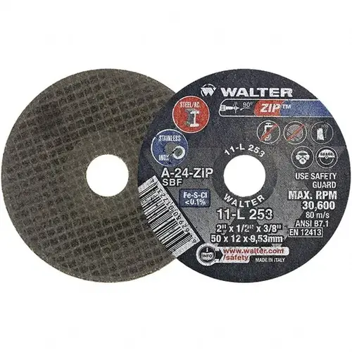 Cut-Off Wheel: Type 1, 2" Dia, 1/2" Thick, 3/8" Hole, Aluminum Oxide Cut-Off Wheel: Type 1, 2" Dia, 1/2" Thick, 3/8" Hole, Aluminum Oxide