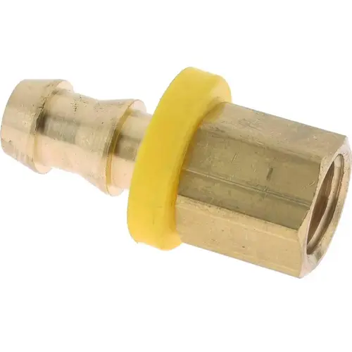 Barbed Push-On Hose Female Connector: 1/4" NPTF, Brass, 3/8" Barb