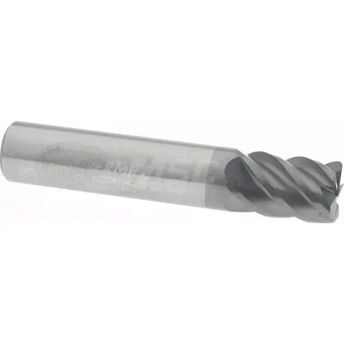 Corner Radius End Mill: 3/8" Dia, 9/16" LOC, 0.0300" Radius, 5 Flute, Solid Carbide AlCrN