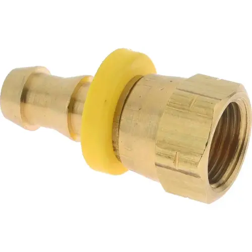 Barbed Push-On Hose Female Connector: 5/8" UNF, Brass, 3/8" Barb Barbed Push-On Hose Female Connector: 5/8" UNF, Brass, 3/8" Barb