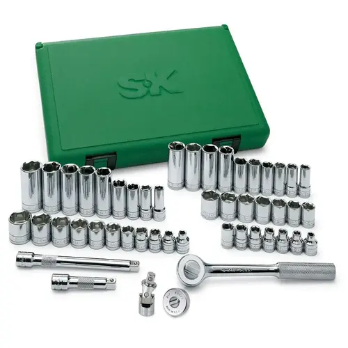 Deep Standard Socket Set: 49 Pc, 3/8" Drive, 1/4 to 7/8" Socket