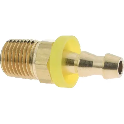 Barbed Push-On Hose Male Connector: 1/4" NPTF, Brass, 1/4" Barb Barbed Push-On Hose Male Connector: 1/4" NPTF, Brass, 1/4" Barb