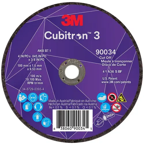 Cutoff Wheels; Wheel Diameter (Inch): 4 ; Wheel Thickness (Decimal Inch): 0.0450 ; Hole Size (Inch): 3/8 ; Abrasive Material: Ceramic ; Reinforced: Reinforced ; Grit: 36+ - pack of 25 Cutoff Wheels; Wheel Diameter (Inch): 4 ; Wheel Thickness (Decimal Inch): 0.0450 ; Hole Size (Inch): 3/8 ; Abrasive Material: Ceramic ; Reinforced: Reinforced ; Grit: 36+ - pack of 25