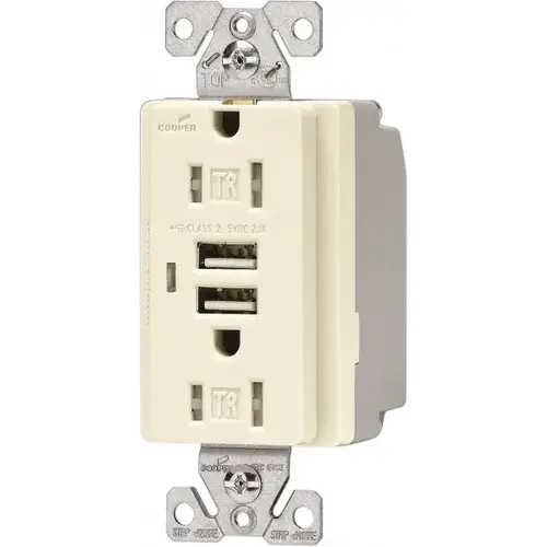 2 USB Port, 2 Receptacle, 125 VAC, 5 VDC USB Receptacle
