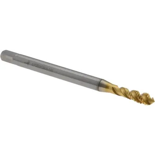 Spiral Flute Tap: M4x0.70 Metric, 3 Flutes, Modified Bottoming, 6HX Class of Fit, Powdered Metal, TIN Coated