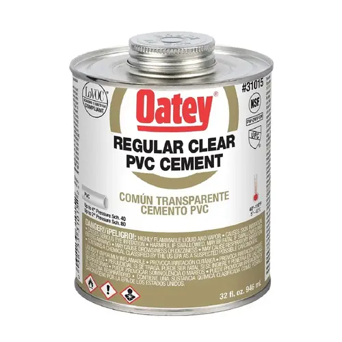 Clear PVC Cement Regular Bodied - Quart
