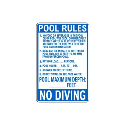 UPDATED POOL RULES - FLORIDA APPROVED COMMERCIAL SIGN 24" X 36"