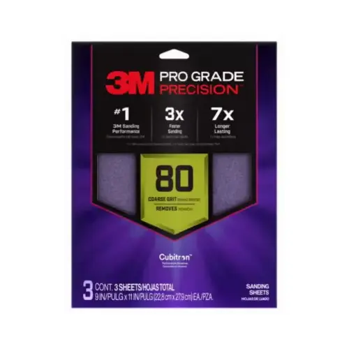 Pro Grade Precision Faster Sanding Sheets with No-Slip Grip Backing, 9 in. x 11 in., 80 Grit, 3 Sheets/Pack, SHR80-PGP-3T Pro Grade Precision Faster Sanding Sheets with No-Slip Grip Backing, 9 in. x 11 in., 80 Grit, 3 Sheets/Pack, SHR80-PGP-3T