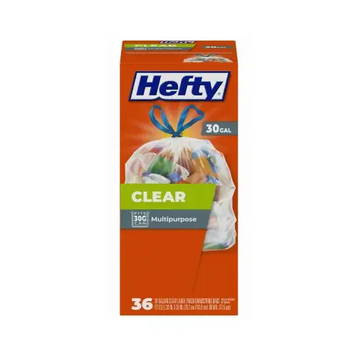 Trash Bags 30 gal Drawstring 36 pk 0.69 mil Clear
