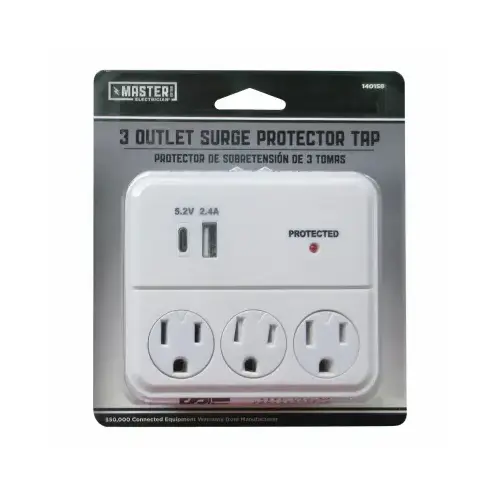 Wall Tap, 3-Outlet & 2 USB Surge Protector
