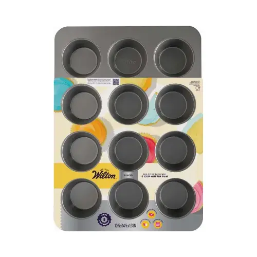 Silver Non-Stick Bakeware Muffin Pan, 12 Cup Black Silver Non-Stick Bakeware Muffin Pan, 12 Cup Black