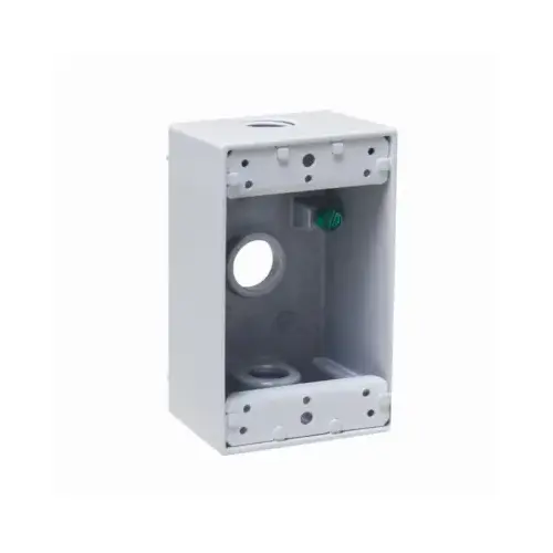 1-Gang Weatherproof Box, (3) 1/2 in. Threaded Outlets, White 1-Gang Weatherproof Box, (3) 1/2 in. Threaded Outlets, White