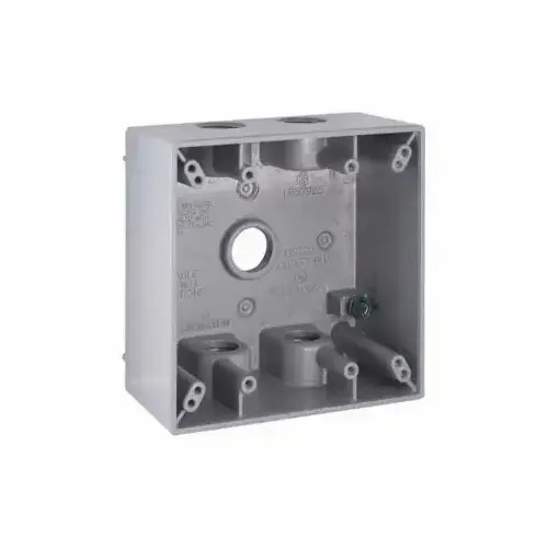 2-Gang Weatherproof Box, (5) 1/2 in. Threaded Outlets, Gray 2-Gang Weatherproof Box, (5) 1/2 in. Threaded Outlets, Gray