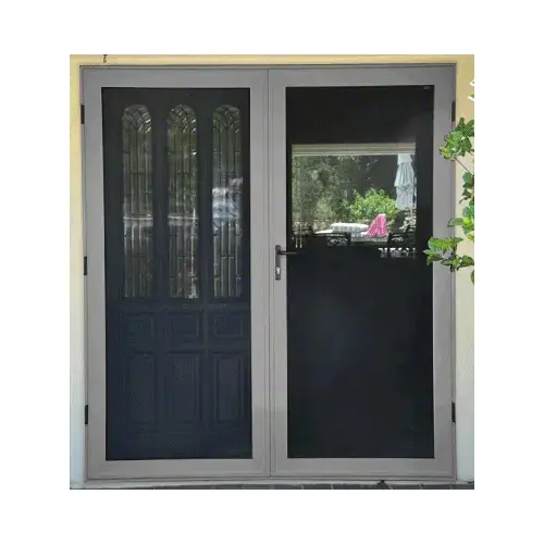 Security Screen Sahara Gray 4-Sided Custom Size Premium French Security Door with Active Door on Right Security Screen Sahara Gray 4-Sided Custom Size Premium French Security Door with Active Door on Right