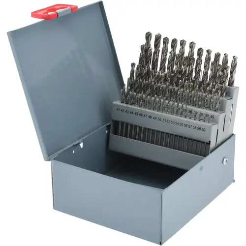 Drill Bit Set: Screw Machine Length Drill Bits, 60 Pc, 118 degree, High Speed Steel Bright/Uncoated Drill Bit Set: Screw Machine Length Drill Bits, 60 Pc, 118 degree, High Speed Steel Bright/Uncoated