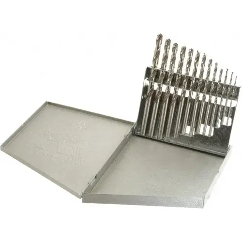 Drill Bit Set: Jobber Length Drill Bits, 13 Pc, 118 degree, High Speed Steel Bright/Uncoated