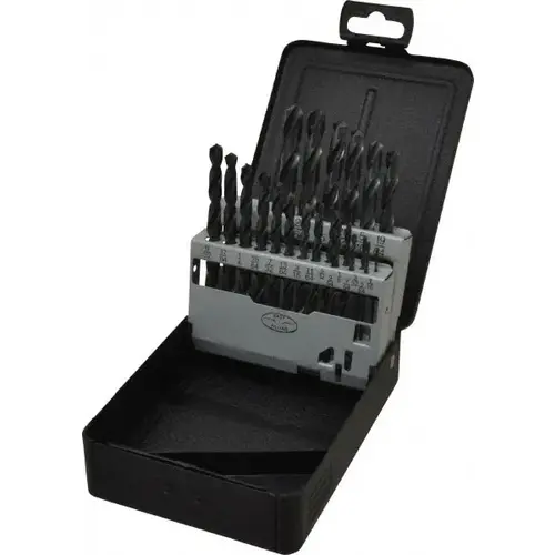 Drill Bit Set: Jobber Length Drill Bits, 21 Pc, 118 degree, High Speed Steel Oxide