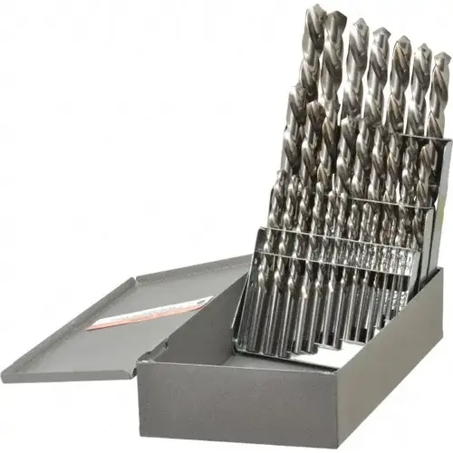 Drill Bit Set: Jobber Length Drill Bits, 29 Pc, 118 degree, High Speed Steel Bright/Uncoated