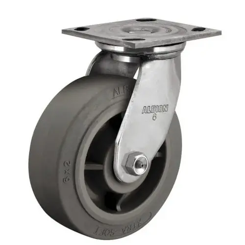 Swivel Top Plate Caster: Glass Filled Nylon, 6" Wheel Dia, 2" Wheel Width, 1,200 lb Capacity, 7-1/2" OAH