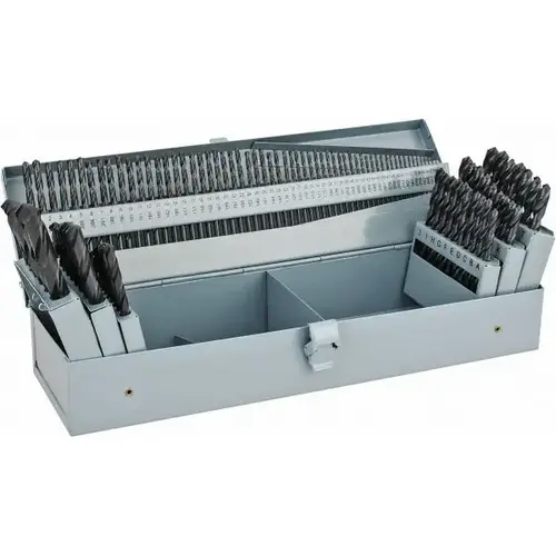 Drill Bit Set: Jobber Length Drill Bits, 115 Pc, 0.5" Drill Bit Size, 118 degree, High Speed Steel Oxide Drill Bit Set: Jobber Length Drill Bits, 115 Pc, 0.5" Drill Bit Size, 118 degree, High Speed Steel Oxide