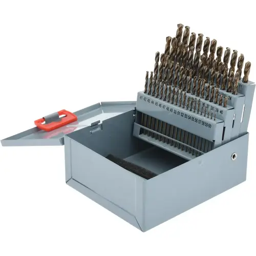 Drill Bit Set: Jobber Length Drill Bits, 60 Pc, 135 degree, Cobalt Bright/Uncoated Drill Bit Set: Jobber Length Drill Bits, 60 Pc, 135 degree, Cobalt Bright/Uncoated