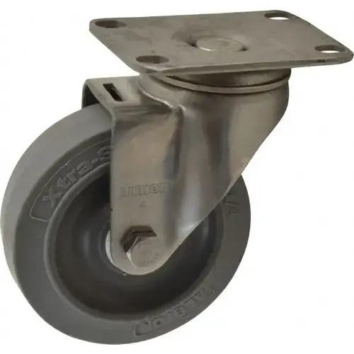 Swivel Top Plate Caster: Soft Rubber, 4" Wheel Dia, 1-1/4" Wheel Width, 300 lb Capacity, 5-1/8" OAH