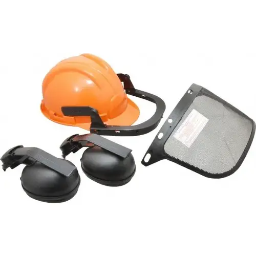 Hard Hat & Mesh Screen with Muffs :Steel, Orange, 6" High, 15-1/2" Wide