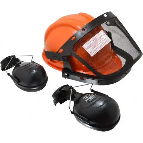 Hard Hat & Mesh Screen with Muffs :Steel, Orange, 6" High, 15-1/2" Wide