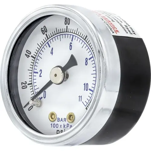 Pressure Gauge: 1-1/2" Dial Dia, 0 to 160 psi, 1/8" NPT, Center Back Mount Pressure Gauge: 1-1/2" Dial Dia, 0 to 160 psi, 1/8" NPT, Center Back Mount