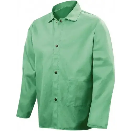 Flame Resistant/Retardant Jacket: Size 3X-Large, Cotton, Snaps Closure Flame Resistant/Retardant Jacket: Size 3X-Large, Cotton, Snaps Closure