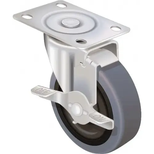 Swivel Top Plate Caster: Soft Rubber, 5" Wheel Dia, 15/16" Wheel Width, 135 lb Capacity, 5-3/4" OAH Swivel Top Plate Caster: Soft Rubber, 5" Wheel Dia, 15/16" Wheel Width, 135 lb Capacity, 5-3/4" OAH