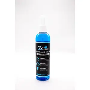 Z-Clear 10003 The 6 oz Biggie anti-fog spray bottle is the lowest price per ounce. It averages to last up to four years with over 1000 cleanings. This anti-fog glasses cleaner is free of alcohol, ammonia, and abrasives. Its ease of use is perfect for anti-fog glasses,