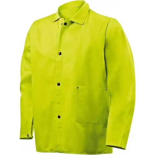 High Visibility & Welding Jacket: Size Large, Cotton & Nomex, Snaps Closure High Visibility & Welding Jacket: Size Large, Cotton & Nomex, Snaps Closure