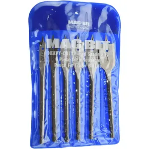 Mag-Bit 792.6000P Drill Bit Set: Spade Drill Bits, 6 Pc, 1" Drill Bit Size, 60 degree, Carbon Steel Bright/Uncoated