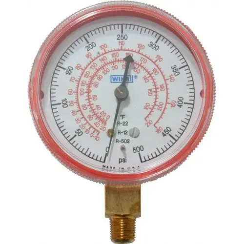 Pressure Gauge: 2-1/2" Dial, 0 to 500 psi, 1/8" Thread, NPT, Lower Mount Pressure Gauge: 2-1/2" Dial, 0 to 500 psi, 1/8" Thread, NPT, Lower Mount