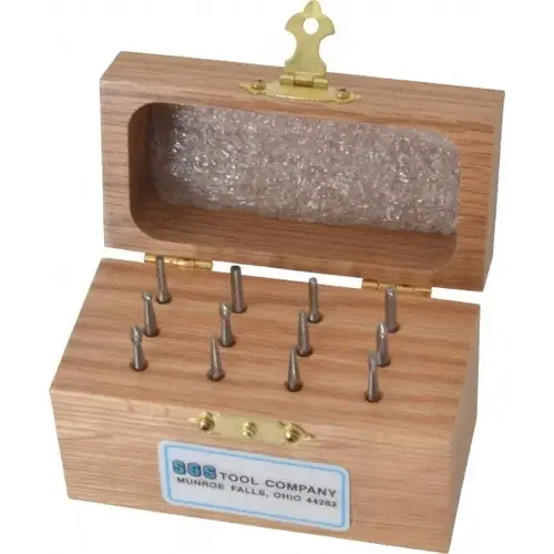 12 Pc Single Cut Burr Set with Ball, Cone, Cylinder, Cylinder w/Rad End, Flame, Inverted Taper, Oval, Taper, Tree w/Pointed End, Tree w/Rad End 12 Pc Single Cut Burr Set with Ball, Cone, Cylinder, Cylinder w/Rad End, Flame, Inverted Taper, Oval, Taper, Tree w/Pointed End, Tree w/Rad End