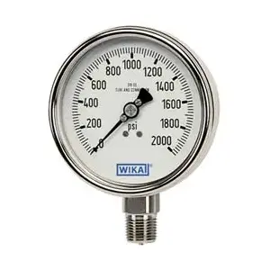 WIKA 9745459 Pressure Gauge: 4" Dial, 0 to 600 psi, 1/4" Thread, NPT, Lower Mount