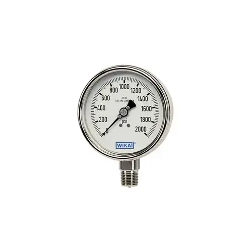 Pressure Gauge: 4" Dial, 0 to 30 psi, 1/4" Thread, NPT, Lower Mount Pressure Gauge: 4" Dial, 0 to 30 psi, 1/4" Thread, NPT, Lower Mount