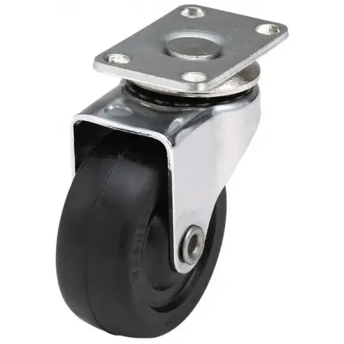 Swivel Top Plate Caster: Hard Rubber, 2-1/2" Wheel Dia, 13/16" Wheel Width, 115 lb Capacity, 3-3/16" OAH