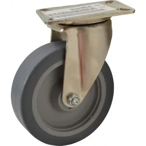 Swivel Top Plate Caster: Thermoplastic Rubber, 5" Wheel Dia, 1-1/2" Wheel Width, 240 lb Capacity, 6-3/8" OAH