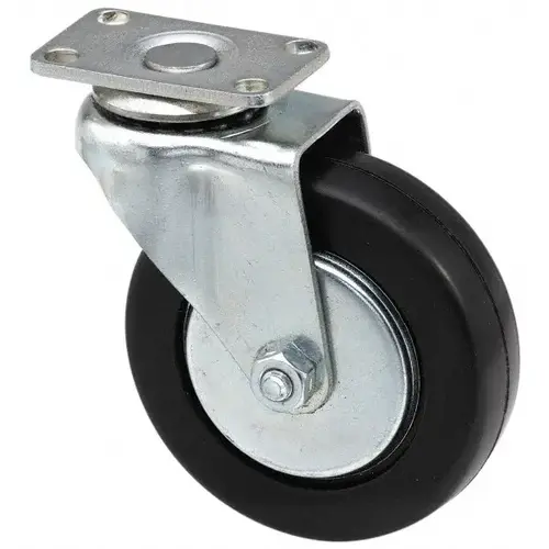 Swivel Top Plate Caster: Soft Rubber, 4" Wheel Dia, 1-3/8" Wheel Width, 200 lb Capacity, 5-1/16" OAH