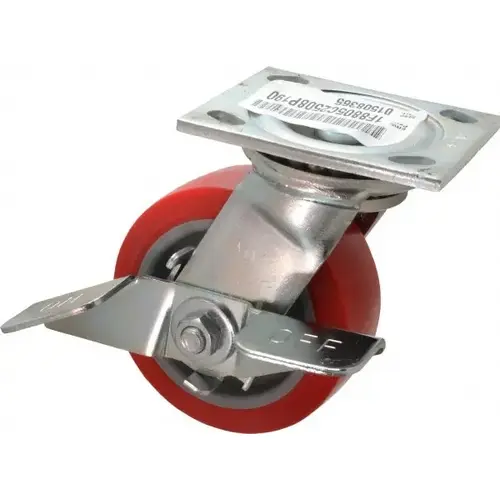 Swivel Top Plate Caster: Polyurethane, 5" Wheel Dia, 2" Wheel Width, 750 lb Capacity, 6-1/2" OAH Swivel Top Plate Caster: Polyurethane, 5" Wheel Dia, 2" Wheel Width, 750 lb Capacity, 6-1/2" OAH