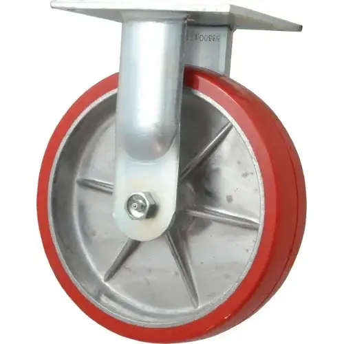 Rigid Top Plate Caster: Polyurethane, 8" Wheel Dia, 2" Wheel Width, 1,200 lb Capacity, 9-1/2" OAH Rigid Top Plate Caster: Polyurethane, 8" Wheel Dia, 2" Wheel Width, 1,200 lb Capacity, 9-1/2" OAH