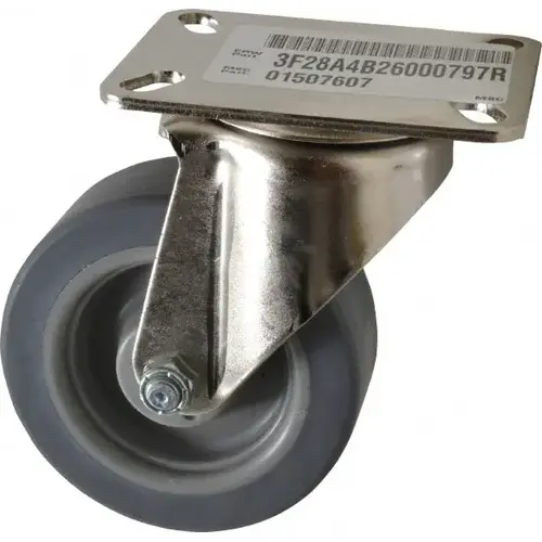 Swivel Top Plate Caster: Thermoplastic Rubber, 4" Wheel Dia, 1-1/2" Wheel Width, 200 lb Capacity, 5-3/8" OAH Swivel Top Plate Caster: Thermoplastic Rubber, 4" Wheel Dia, 1-1/2" Wheel Width, 200 lb Capacity, 5-3/8" OAH