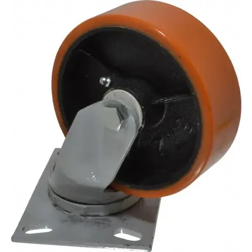 Swivel Top Plate Caster: Polyurethane with Semi-Steel Center Polyurethane & Polyurethane Mold on Steel, 6" Wheel Dia, 2" Wheel Width, 1,000 lb Capacity, 7-1/4" OAH